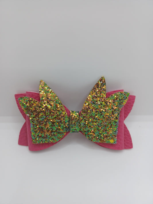 Pink and green glitter hair clip