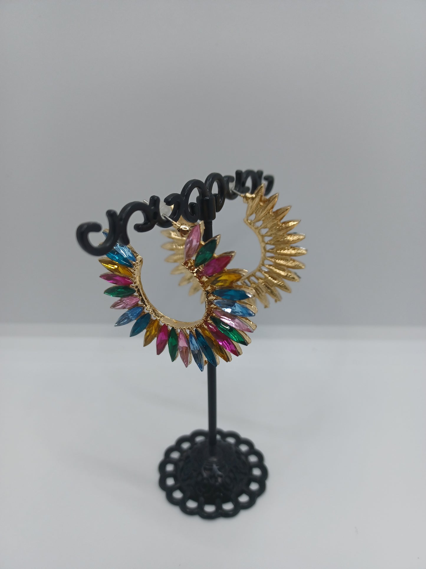 Multicolored Rhinestone Hoop Earrings