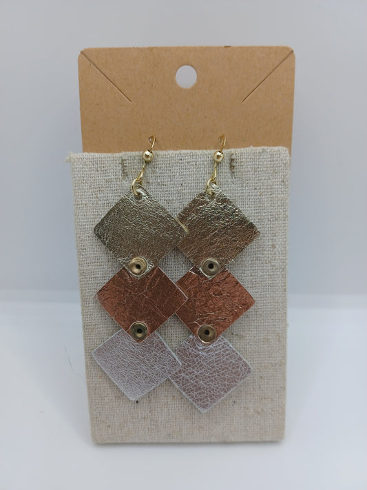 Gold, Copper, & Silver Square Chrome Style Earrings