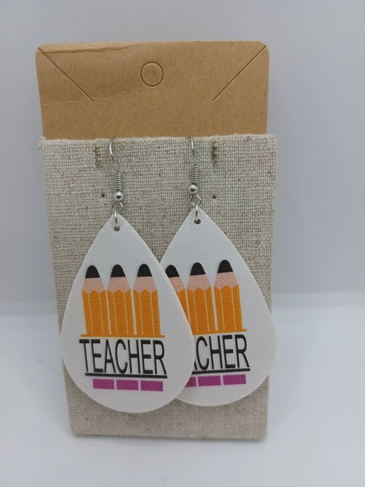 Teacher Pencil Leather Style Earrings