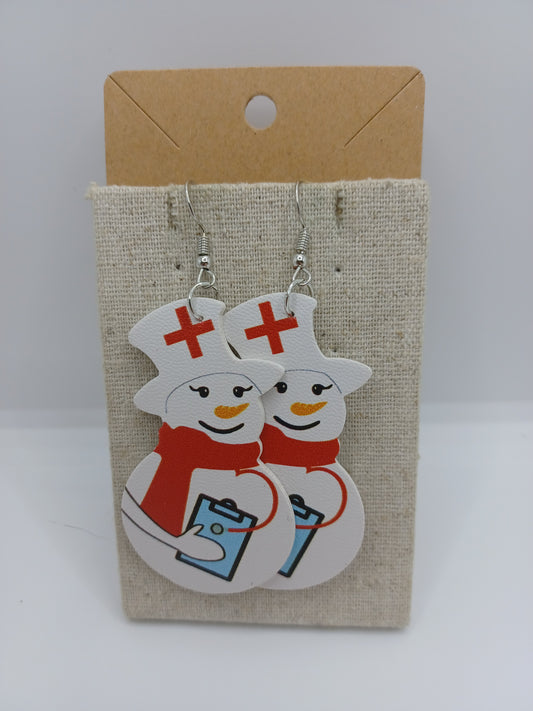 Snowman Nurse Leather Style Earrings