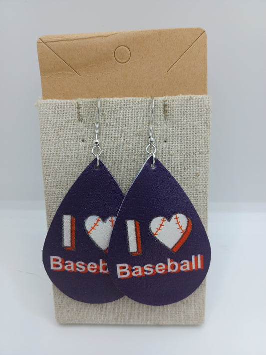 I <3 Baseball Leather Style Earrings