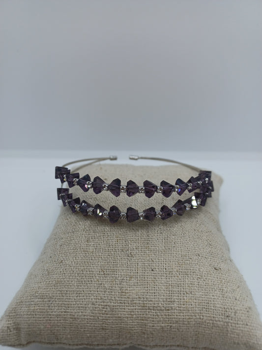 Purple Beaded Flexible Cuff Bracelet