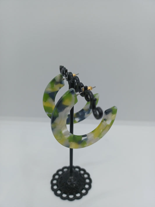 Green & White Acrylic Hoop Earrings