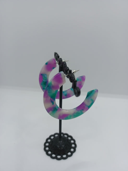 Blue, Purple, & White Acrylic Hoop Earrings