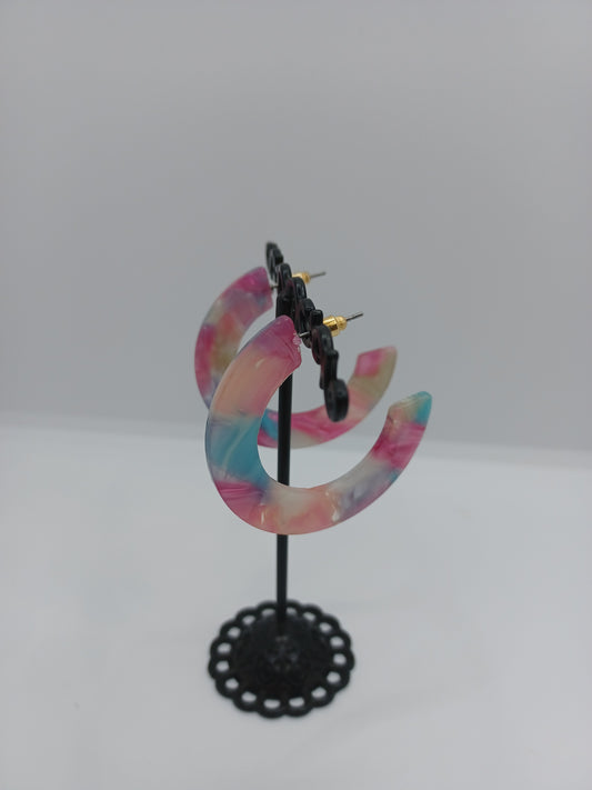 Pink, Purple, & Blue Acrylic Hoop Earrings