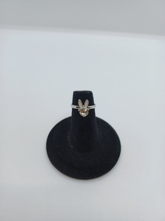 White Rhinestone Adjustable Bunny Ring