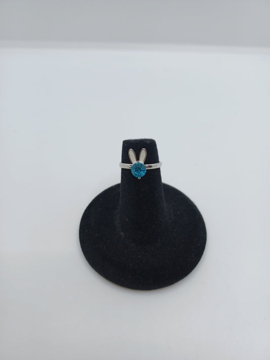 Blue Rhinestone Adjustable Bunny Ring
