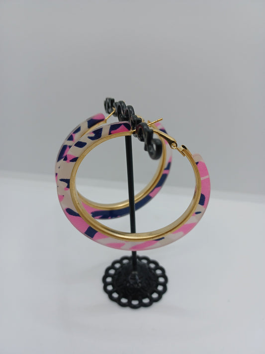 Pink Black & White Acrylic Hoop Earrings