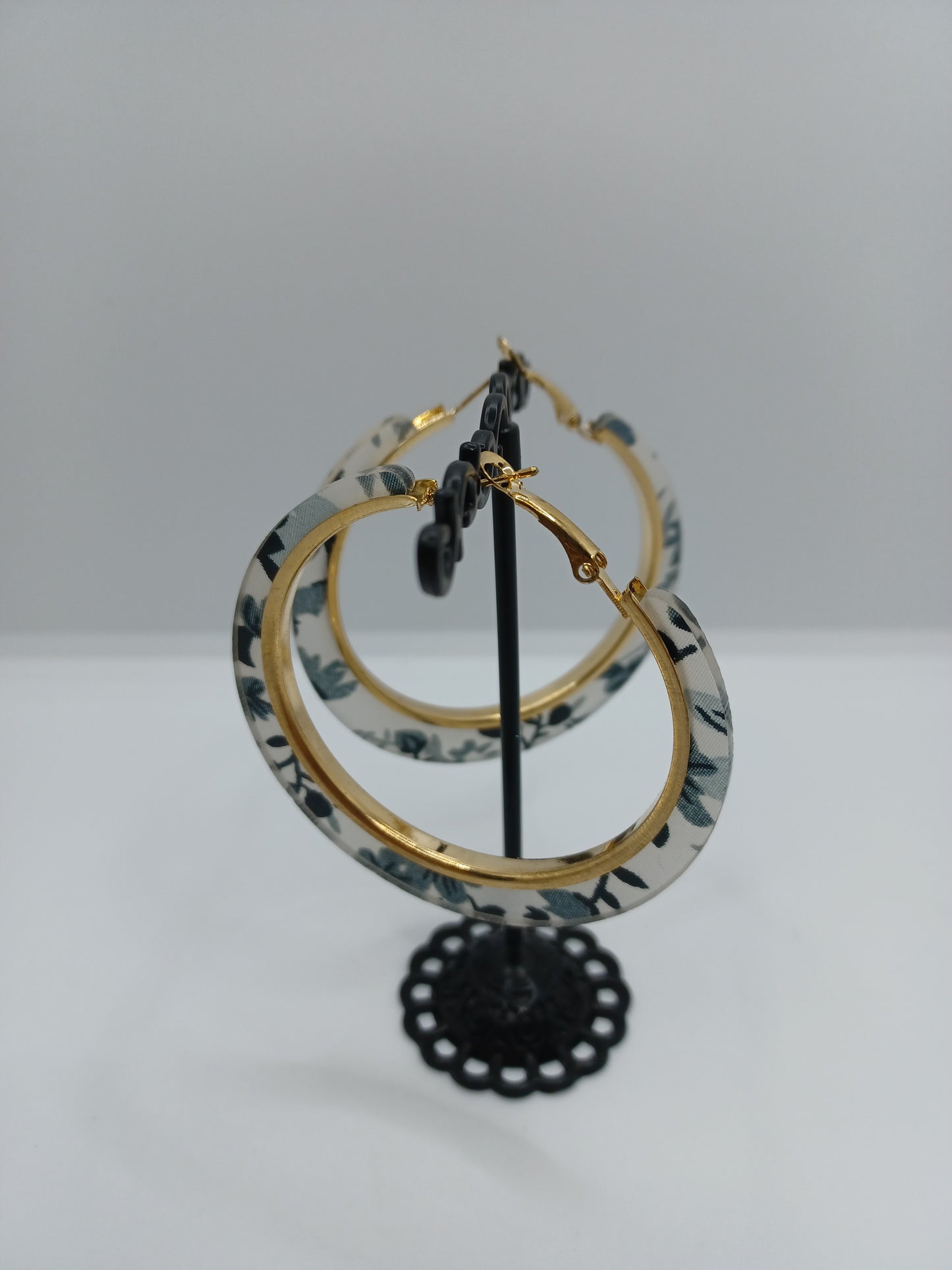 Black and White Patterned Acrylic Hoop Earrings