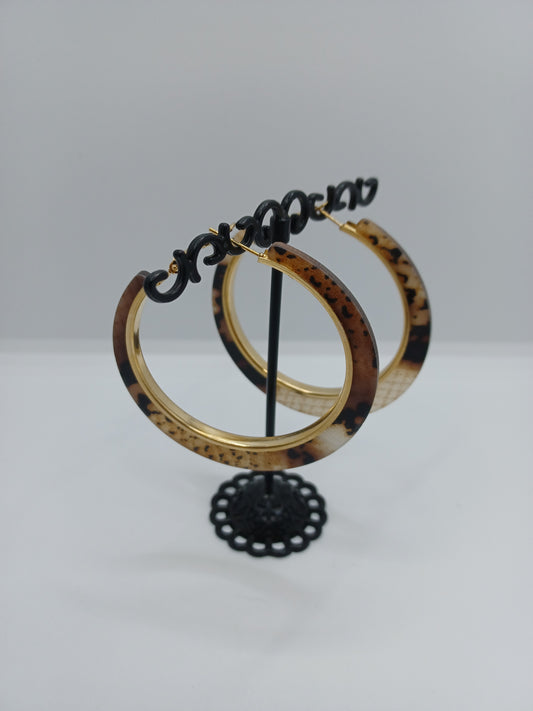 Black Brown & White Acrylic Style Hoop Earrings