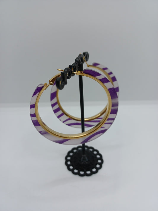 Purple & White Acrylic Hoop Earrings