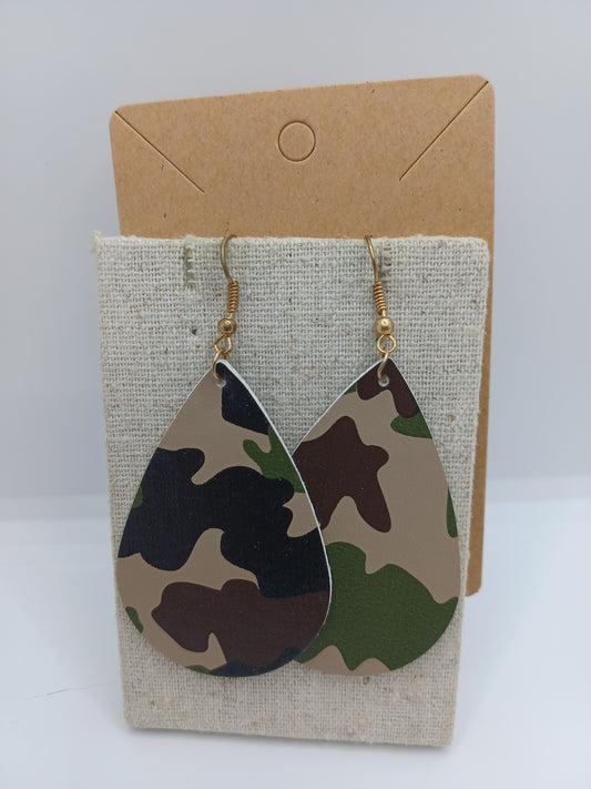 Desert Camo Earrings w/ Green Accent