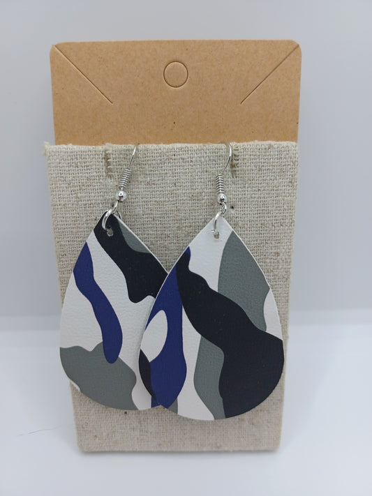 Purple, Black, & Grey Camo Leather Style Earrings