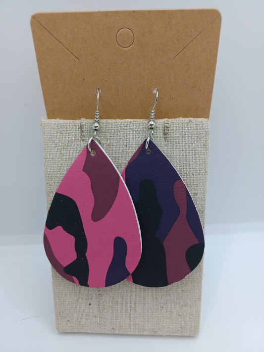 Pink Camo Leather Style Earrings