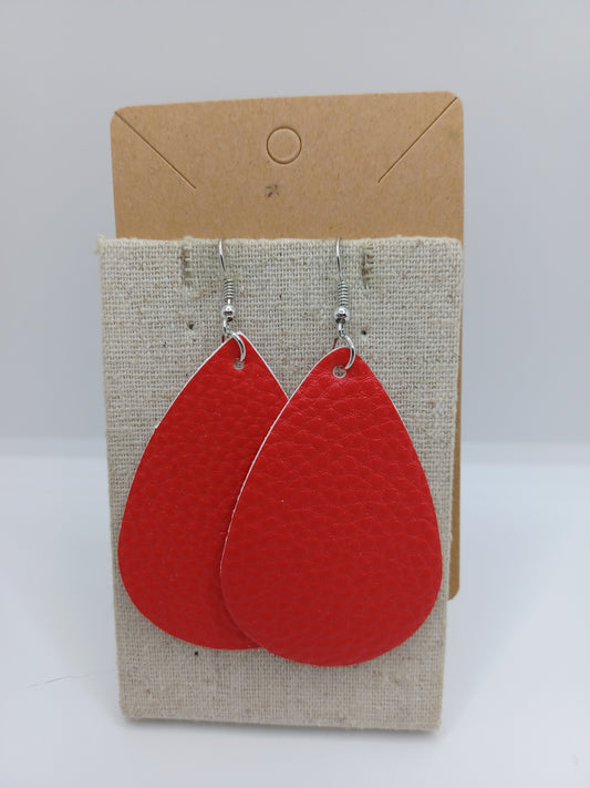 Red Textured Leather Earrings