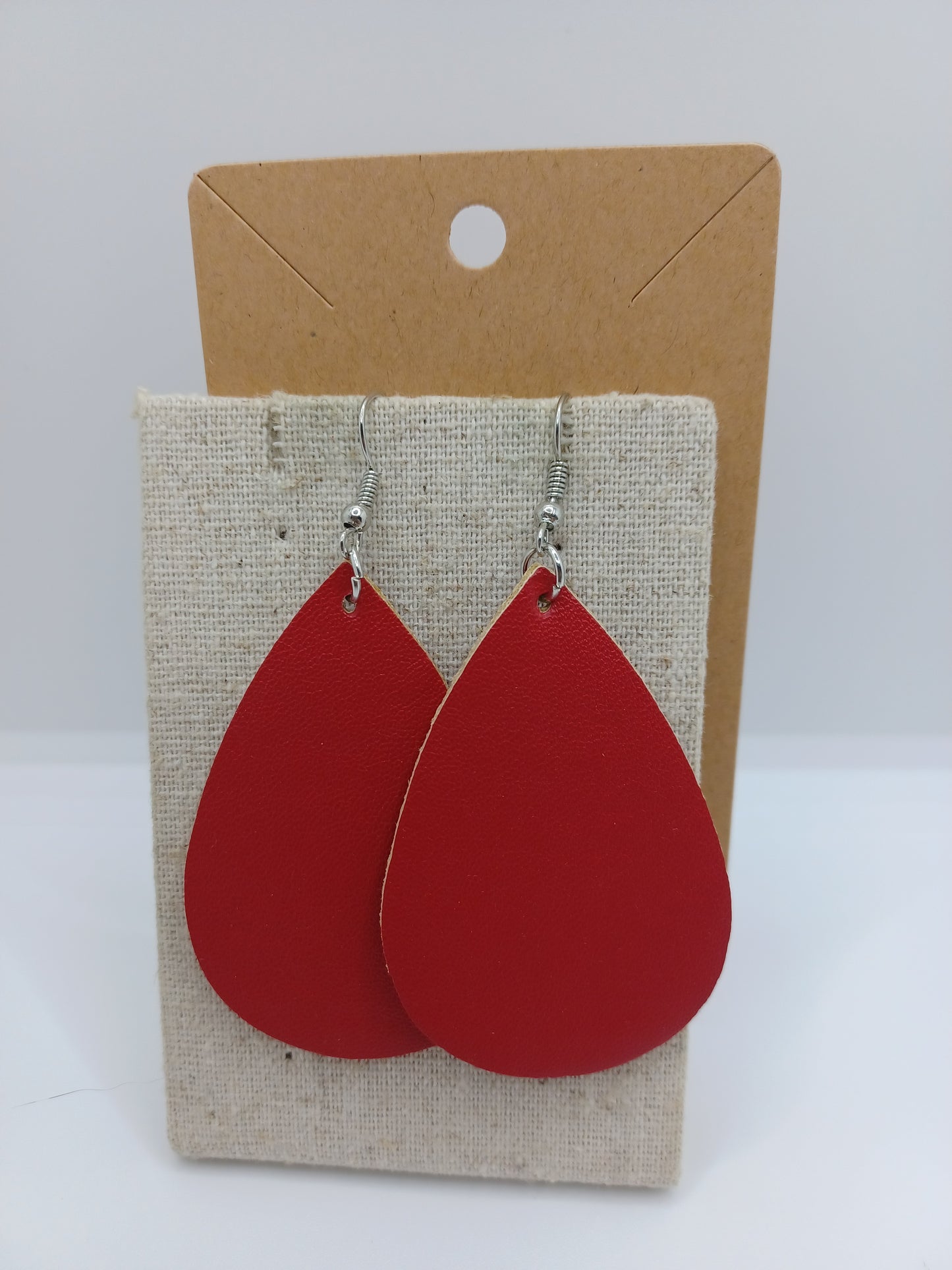 Red Smooth Leather Earrings