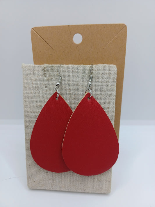 Red Smooth Leather Earrings