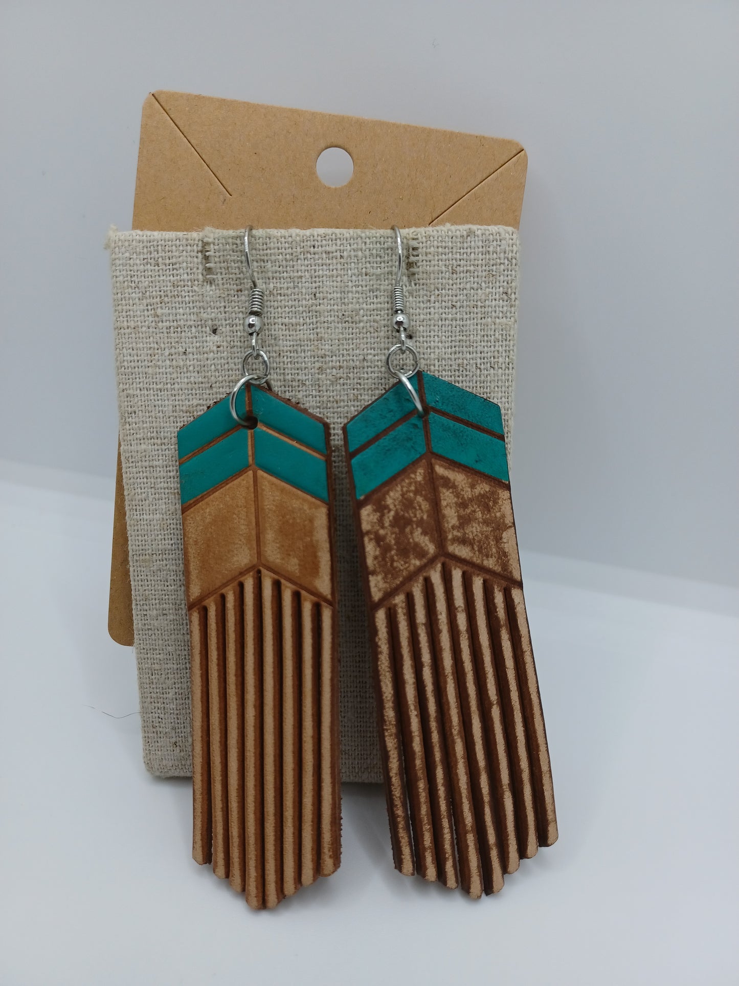 Brown & Turquoise Leather Style Earrings