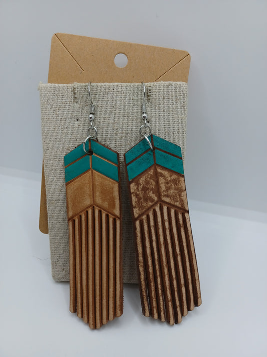 Brown & Turquoise Leather Style Earrings