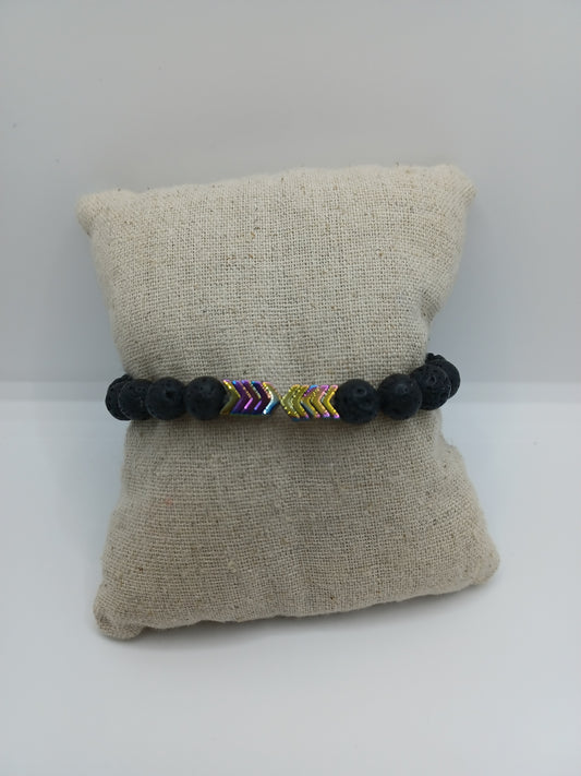 Lava Beaded Bracelet w/ Oil Spill Arrow Detail