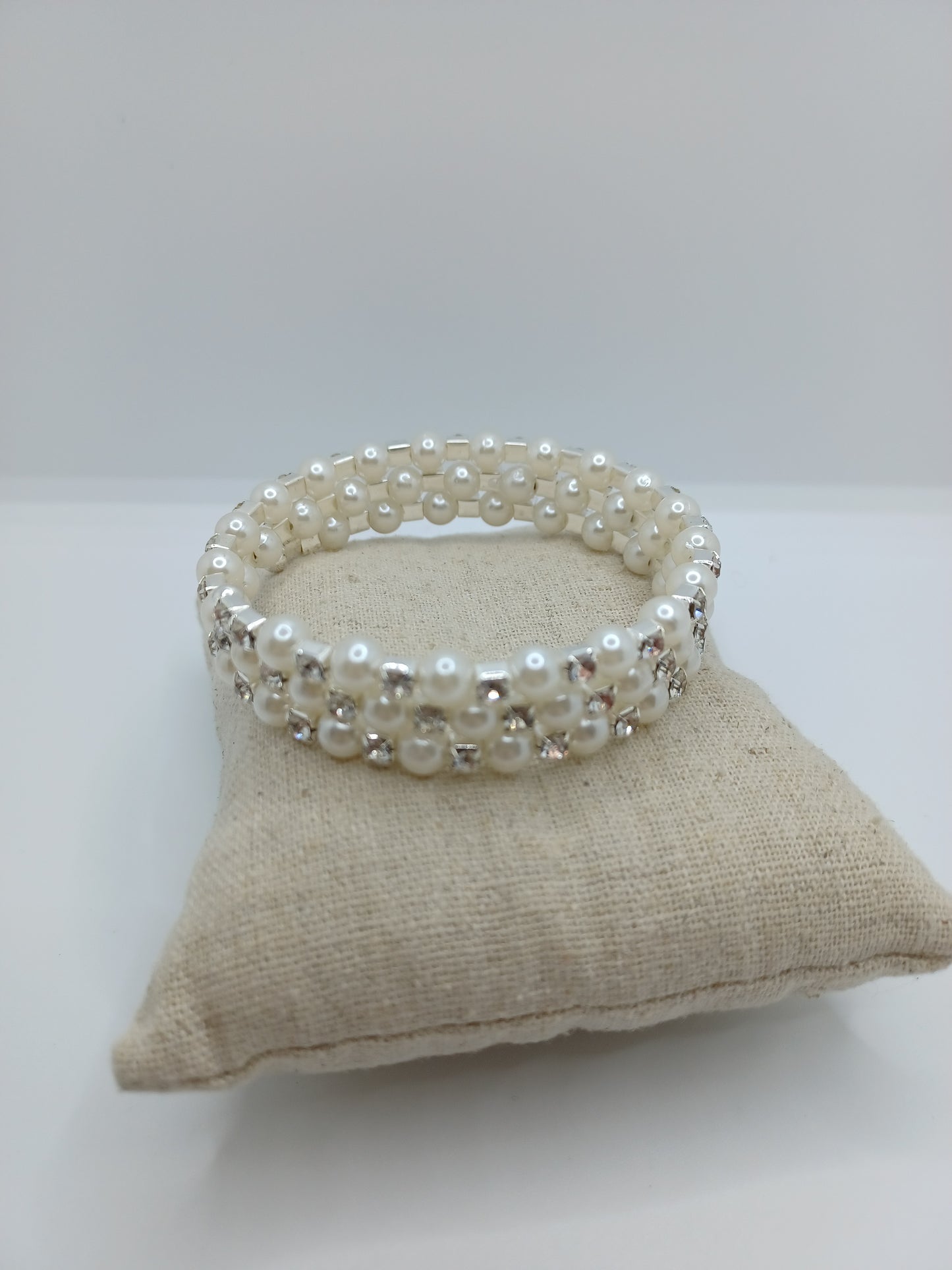 Pearl & White Rhinestone Coil Bracelet