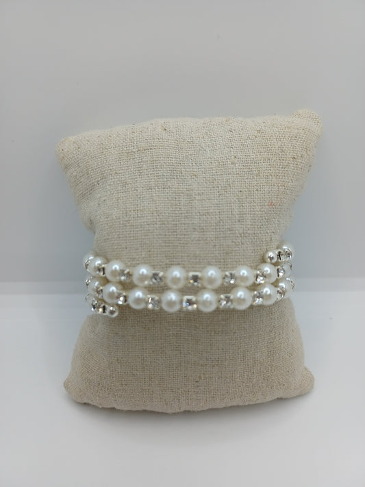 Pearl & White Rhinestone Coil Bracelet