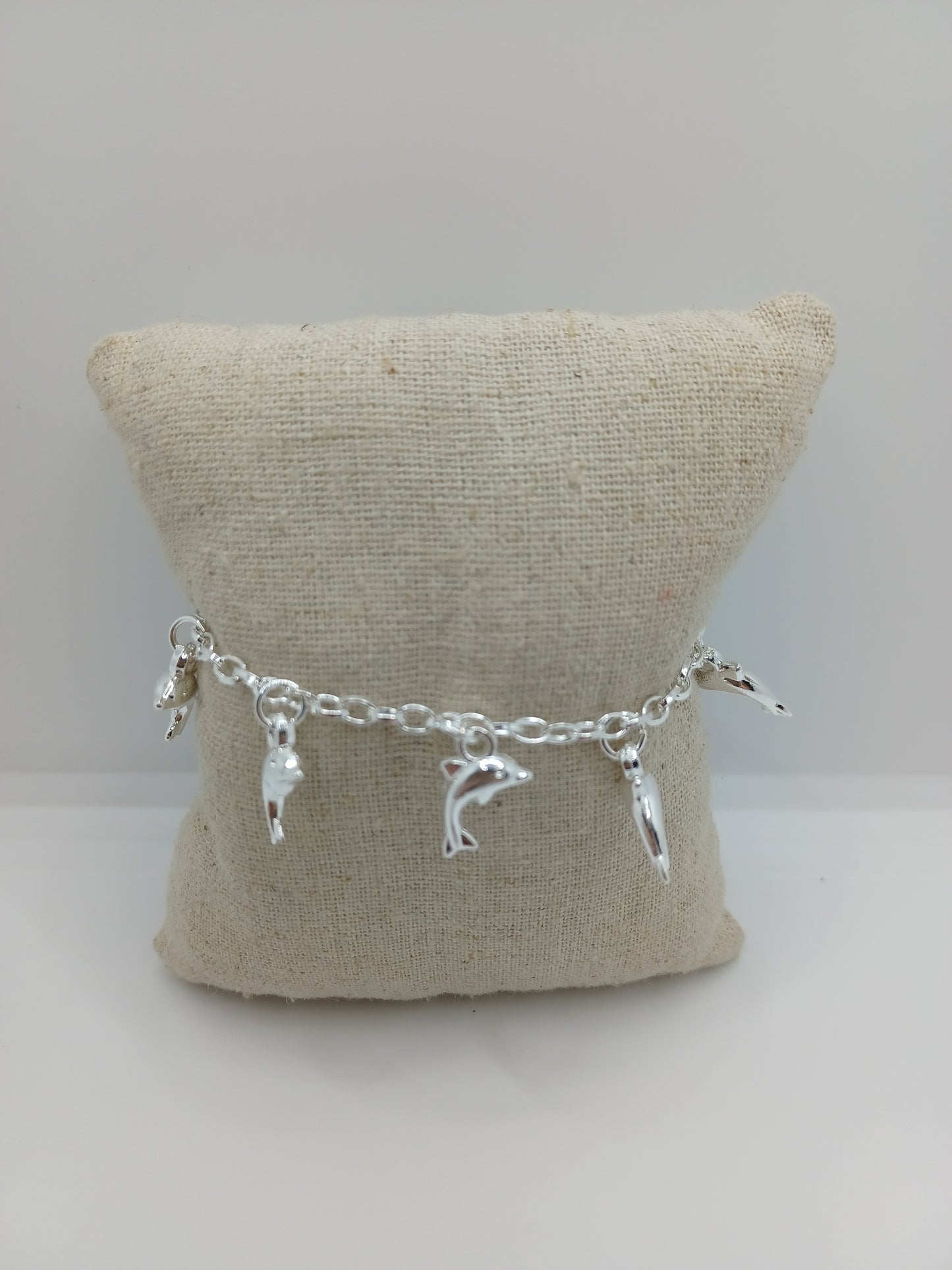 Silver Bracelet/Anklet w/ Dolphin Charms