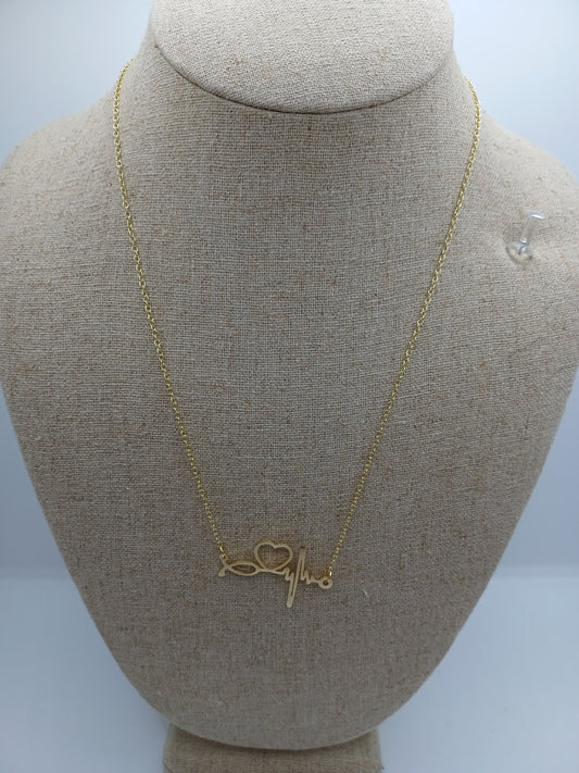 Gold Pawl Print Heartbeat Necklace
