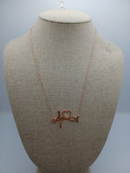 Rose Gold Paw Print Heartbeat Necklace