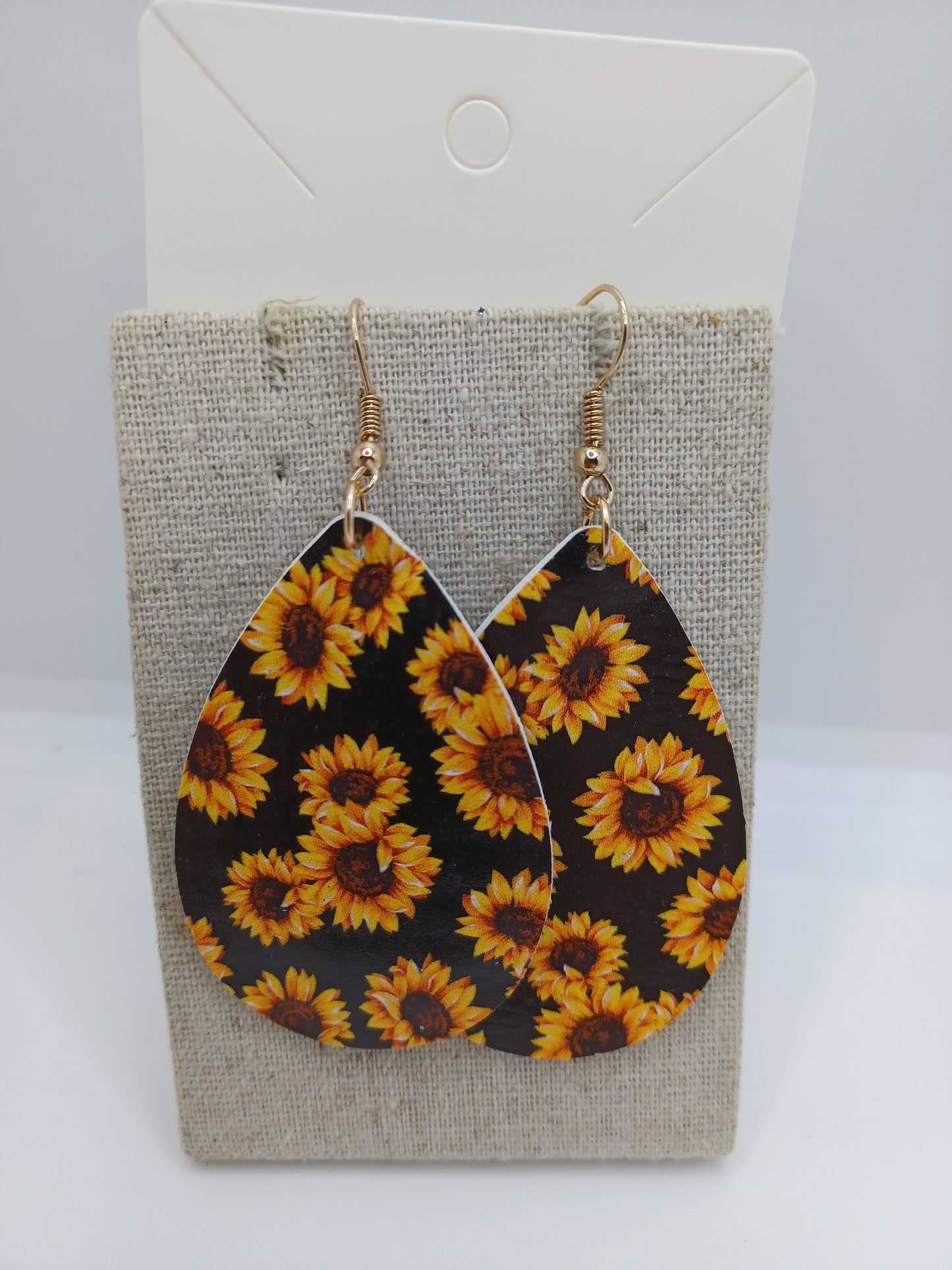 Sunflower Leather Teardeop Earrings