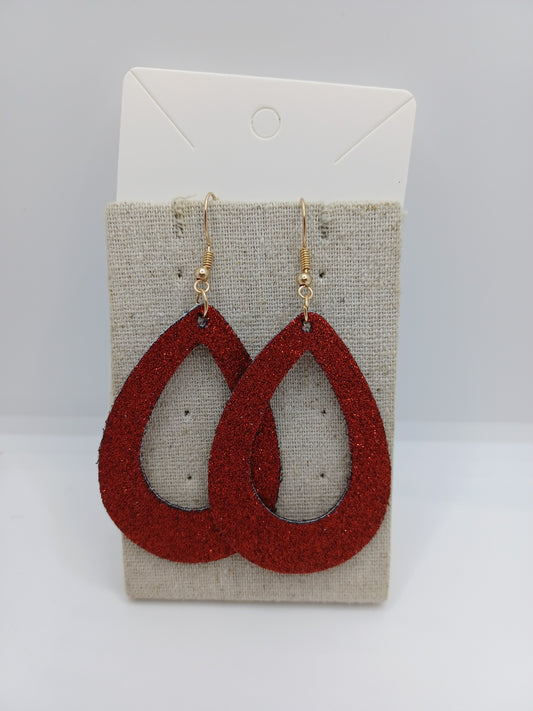 Red Cutout Leather Glitter Style Earrings