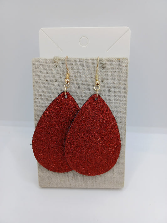 Red Glitter Leather Style Earrings