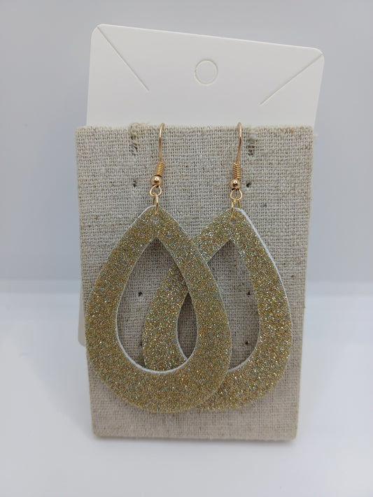 Gold Glitter Leather Style Cutout Earrings