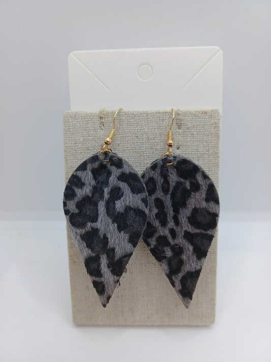 Grey Leopard Reverse Teardrop Earrings