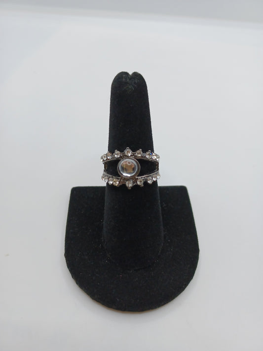 Gunmetal Ring w/ White Rhinestone Accents