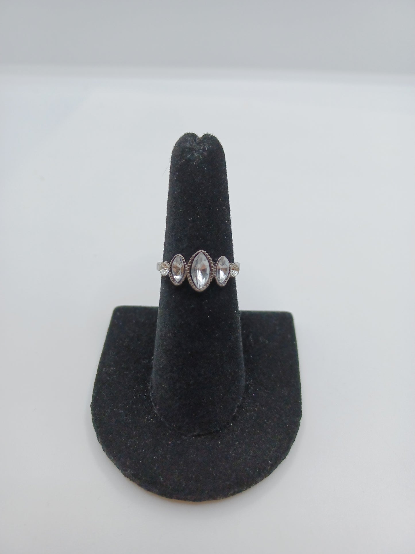 Gunmetal Ring w/ Oval & Circle Rhinestone Accents