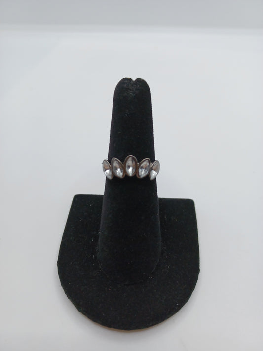 Gunmetal Ring w/ Oval Rhinestone Accents