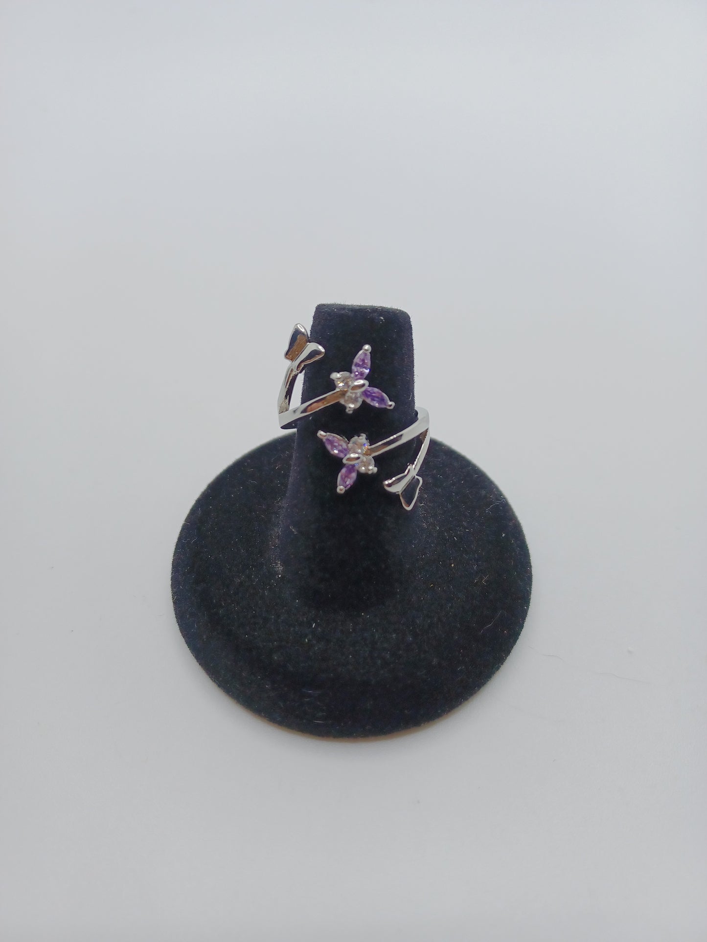 Silver Butterfly Ring w/ Purple Rhinestone Accents