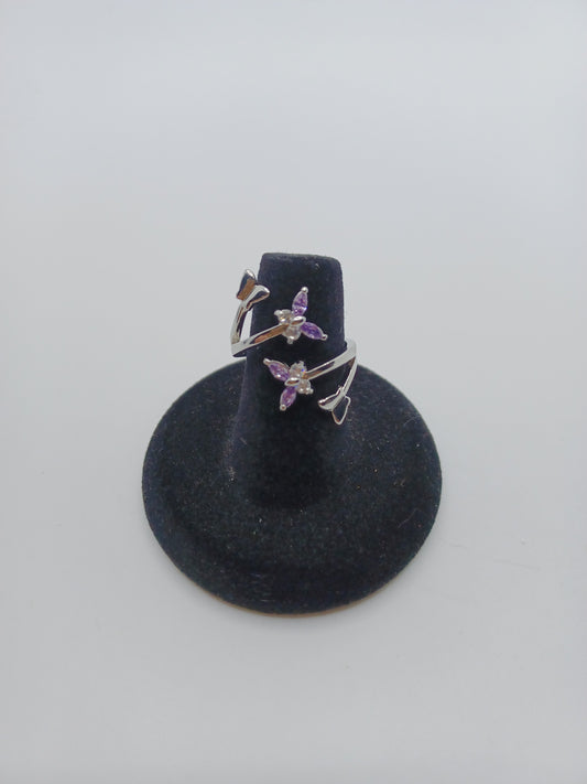 Silver Butterfly Ring w/ Purple Rhinestone Accents