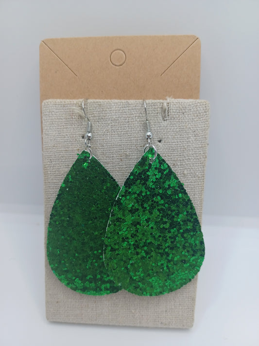 Green Glitter Leather Style Earrings