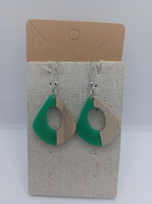 Green & Wooden Teardrop Earrings