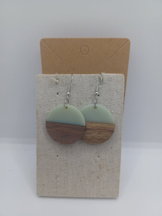 Green & Wooden Circular Shaped Earrings