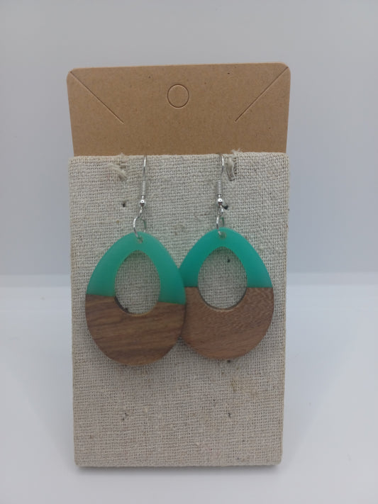 Green & Wooden Teardrop Earrings