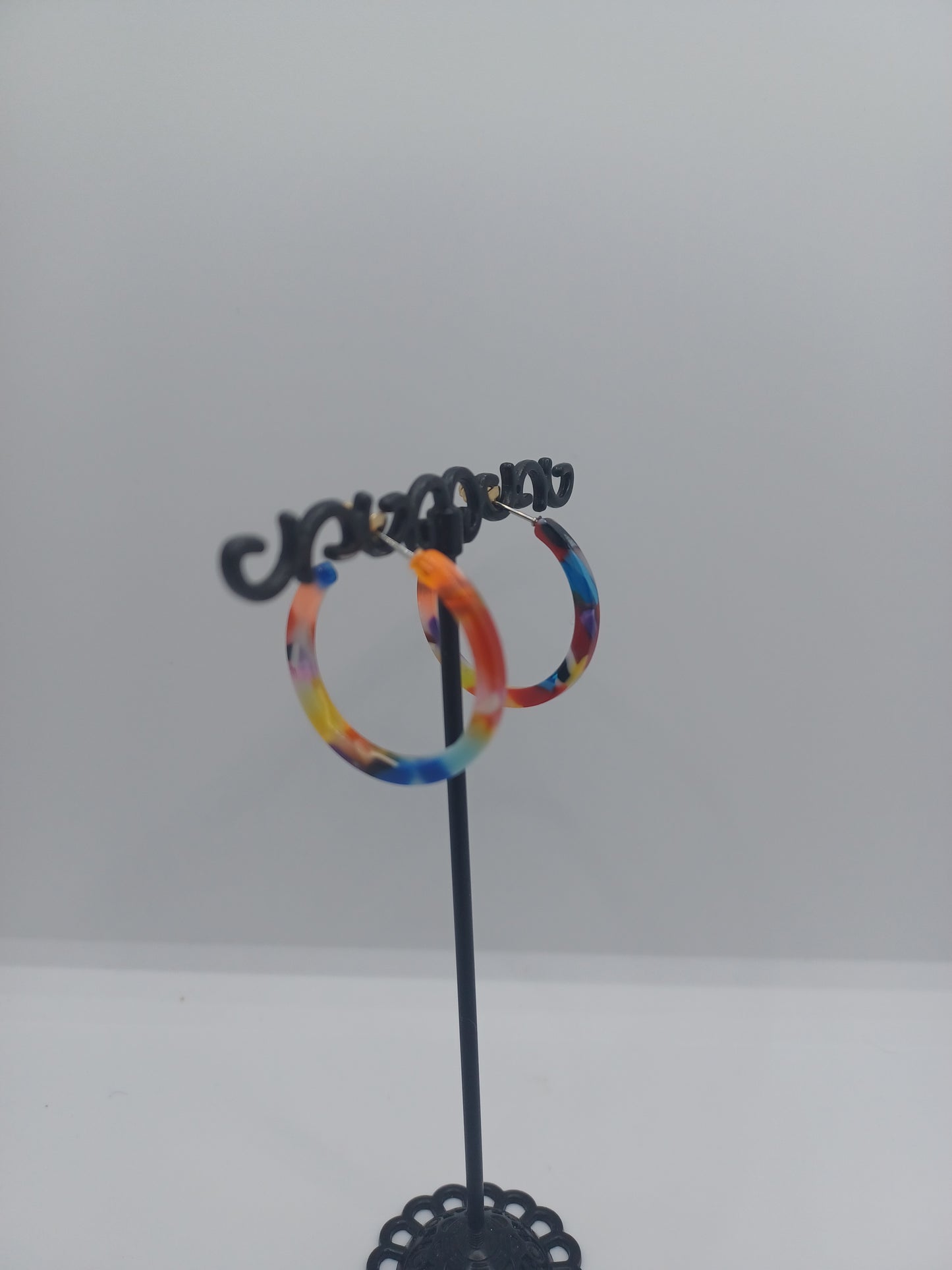 Multicolored Marble Design Post Back Hoop Earrings