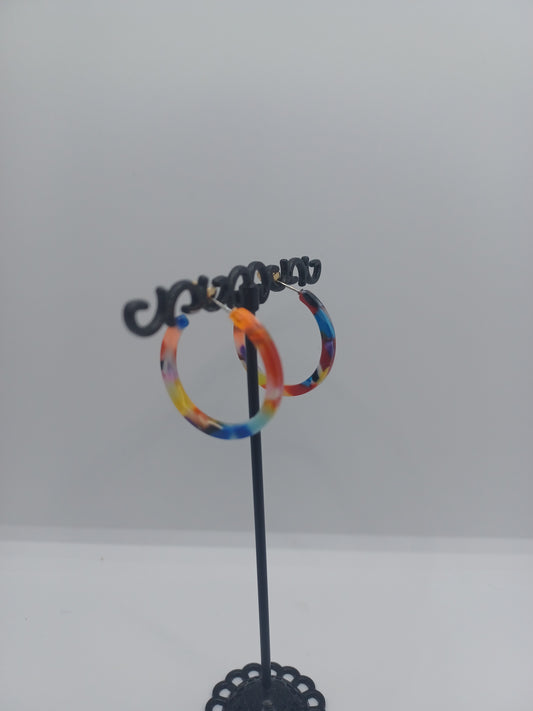 Multicolored Marble Design Post Back Hoop Earrings