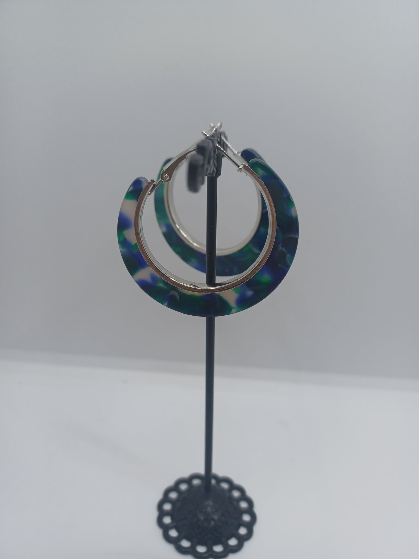 Blue Marble Design Closed Hoop Earrings