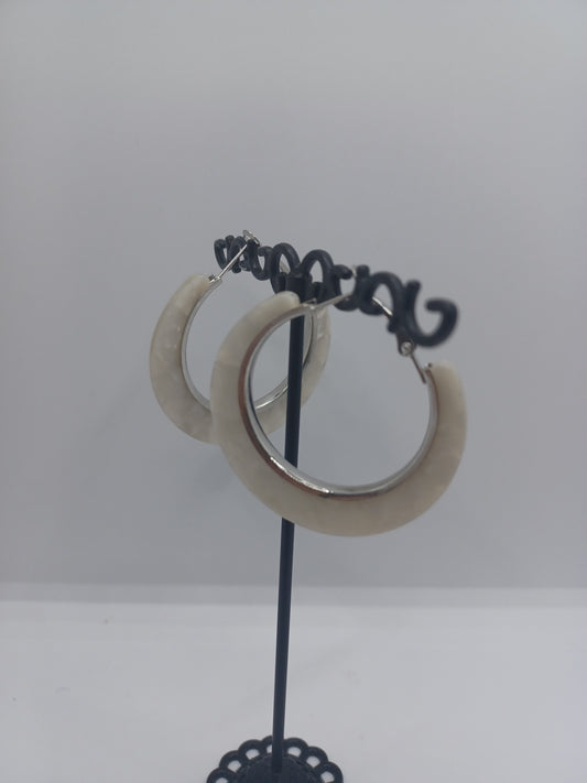 White Marble Design Closed Hoop Earrings