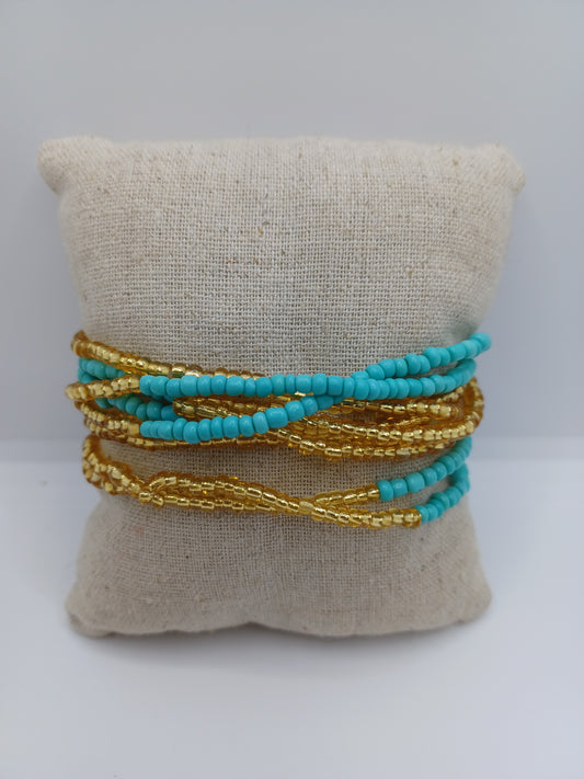 Gold & Turquoise Seed Bead Bracelet.