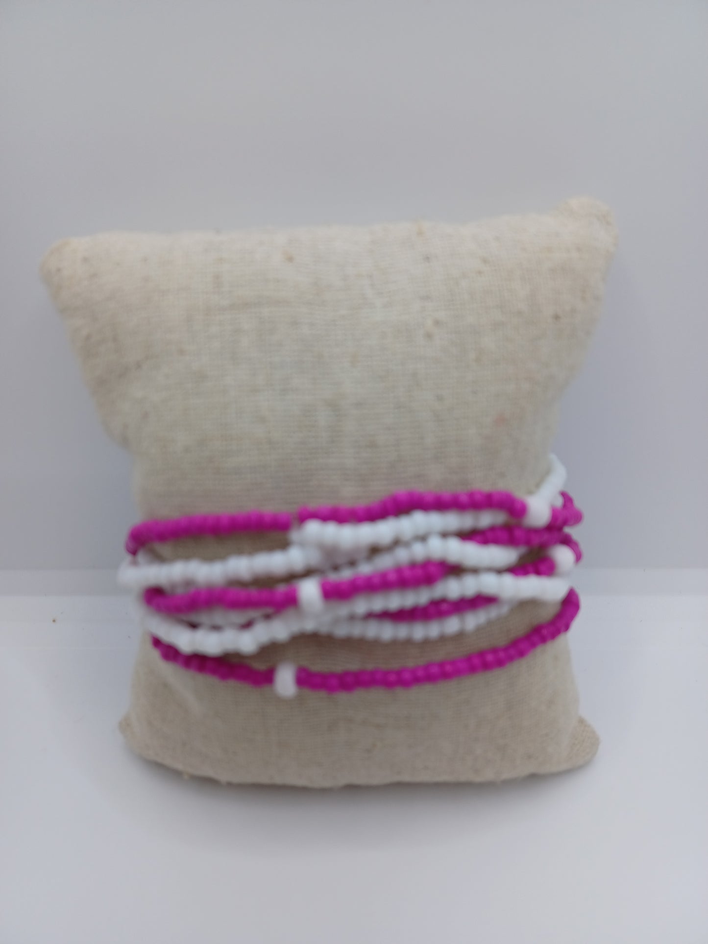 Pink & White Seed Bead Bracelet.